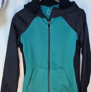 Nike Women's Full Zip Sweatshirt/Running Jacket in Black and Dark Turquoise